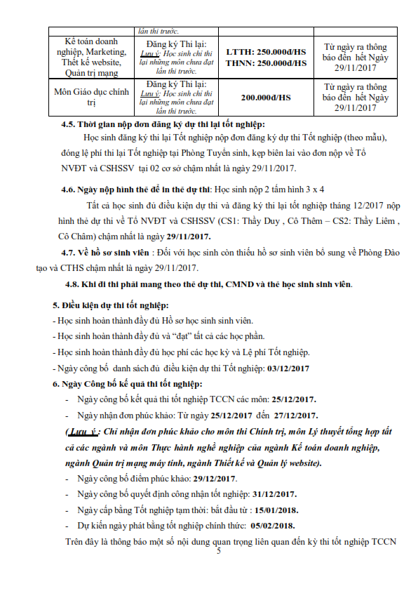 Thông báo thi tốt nghiệp 12/2017